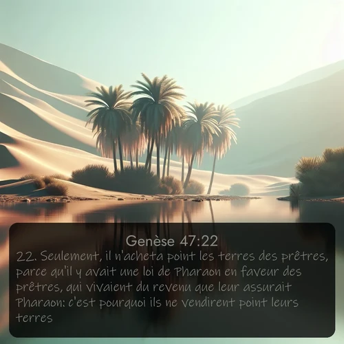 Segond Genèse  ; image nature: image avec le verset biblique :Seulement, il n&#039;acheta point les terres des prêtres, parce qu&#039;il y avait une loi de Pharaon en faveur des prêtres, qui vivaient du revenu que leur assurait Pharaon: c&#039;est pourquoi ils ne vendirent point leurs terres. ;  ; 47:22