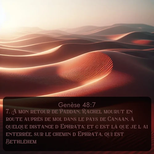 Segond Genèse  ; image nature: image avec le verset biblique :A mon retour de Paddan, Rachel mourut en route auprès de moi, dans le pays de Canaan, à quelque distance d&#039;Ephrata; et c&#039;est là que je l&#039;ai enterrée, sur le chemin d&#039;Ephrata, qui est Bethléhem. ;  ; 48:7