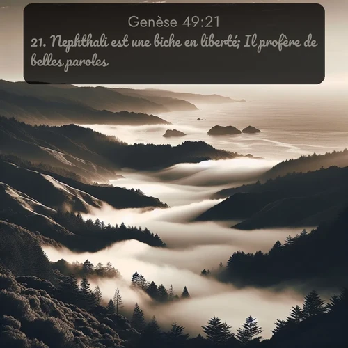 Segond Genèse  ; image nature: image avec le verset biblique :Nephthali est une biche en liberté; Il profère de belles paroles. ;  ; 49:21
