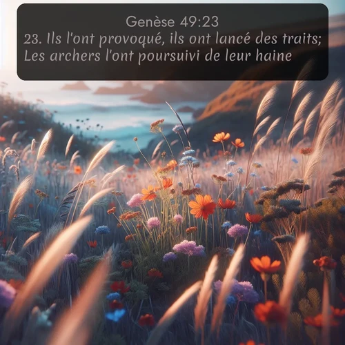 Segond Genèse  ; image nature: image avec le verset biblique :Ils l&#039;ont provoqué, ils ont lancé des traits; Les archers l&#039;ont poursuivi de leur haine. ;  ; 49:23