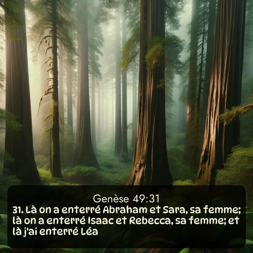 Segond Genèse  ; image nature: image avec le verset biblique :Là on a enterré Abraham et Sara, sa femme; là on a enterré Isaac et Rebecca, sa femme; et là j&#039;ai enterré Léa. ;  ; 49:31