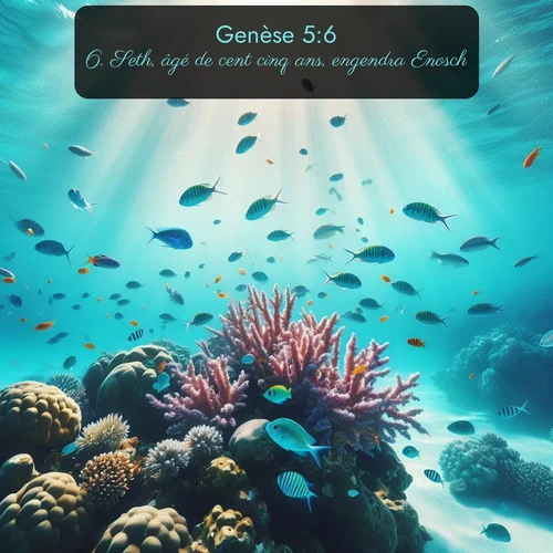 Segond Genèse  ; image nature: image avec le verset biblique :Seth, âgé de cent cinq ans, engendra Enosch. ;  ; 5:6