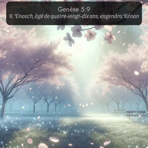 Segond Genèse  ; image nature: image avec le verset biblique :Enosch, âgé de quatre-vingt-dix ans, engendra Kénan. ;  ; 5:9