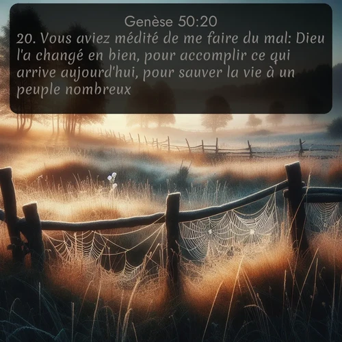 Segond Genèse  ; image nature: image avec le verset biblique :Vous aviez médité de me faire du mal: Dieu l&#039;a changé en bien, pour accomplir ce qui arrive aujourd&#039;hui, pour sauver la vie à un peuple nombreux. ;  ; 50:20