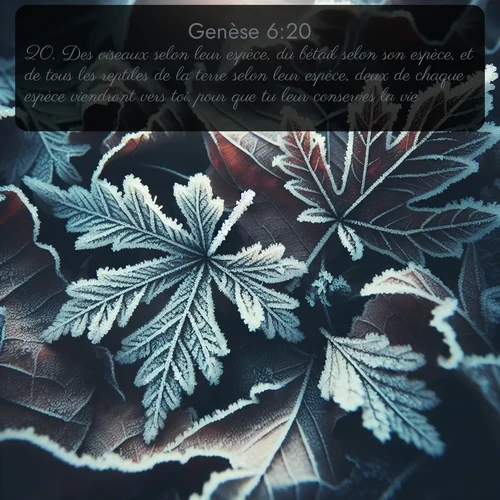 Segond Genèse  ; image nature: image avec le verset biblique :Des oiseaux selon leur espèce, du bétail selon son espèce, et de tous les reptiles de la terre selon leur espèce, deux de chaque espèce viendront vers toi, pour que tu leur conserves la vie. ;  ; 6:20