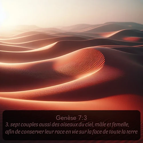 Segond Genèse  ; image nature: image avec le verset biblique :sept couples aussi des oiseaux du ciel, mâle et femelle, afin de conserver leur race en vie sur la face de toute la terre. ;  ; 7:3