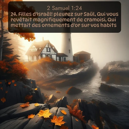 Segond 2 Samuel  ; image nature: image avec le verset biblique :Filles d&#039;Israël! pleurez sur Saül, Qui vous revêtait magnifiquement de cramoisi, Qui mettait des ornements d&#039;or sur vos habits. ;  ; 1:24