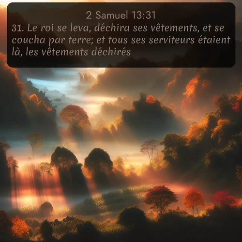 Segond 2 Samuel  ; image nature: image avec le verset biblique :Le roi se leva, déchira ses vêtements, et se coucha par terre; et tous ses serviteurs étaient là, les vêtements déchirés. ;  ; 13:31