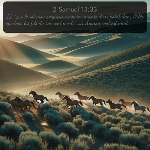 Segond 2 Samuel  ; image nature: image avec le verset biblique :Que le roi mon seigneur ne se tourmente donc point dans l&#039;idée que tous les fils du roi sont morts, car Amnon seul est mort. ;  ; 13:33