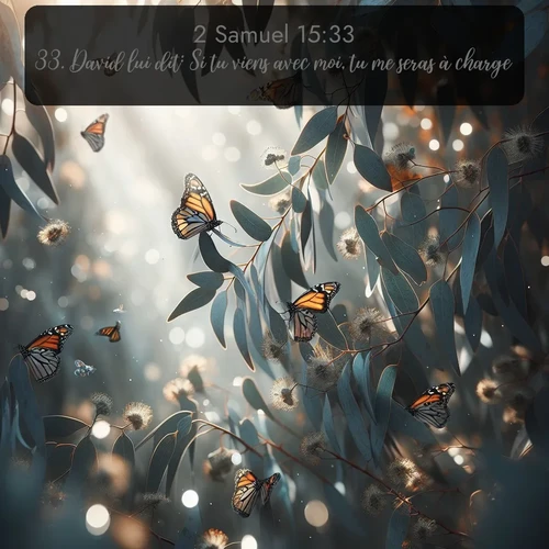 Segond 2 Samuel  ; image nature: image avec le verset biblique :David lui dit: Si tu viens avec moi, tu me seras à charge. ;  ; 15:33