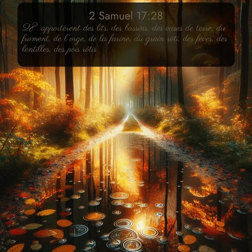 Segond 2 Samuel  ; image nature: image avec le verset biblique :apportèrent des lits, des bassins, des vases de terre, du froment, de l&#039;orge, de la farine, du grain rôti, des fèves, des lentilles, des pois rôtis, ;  ; 17:28