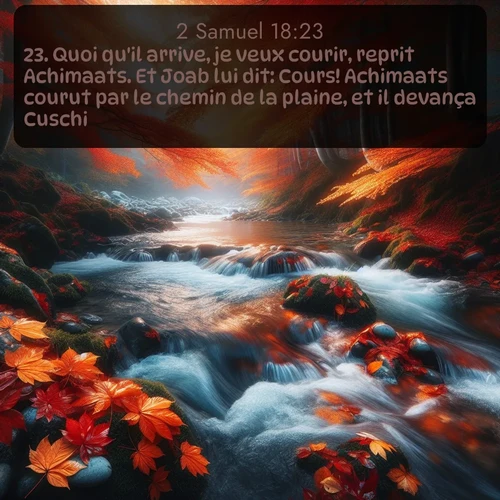 Segond 2 Samuel  ; image nature: image avec le verset biblique :Quoi qu&#039;il arrive, je veux courir, reprit Achimaats. Et Joab lui dit: Cours! Achimaats courut par le chemin de la plaine, et il devança Cuschi. ;  ; 18:23