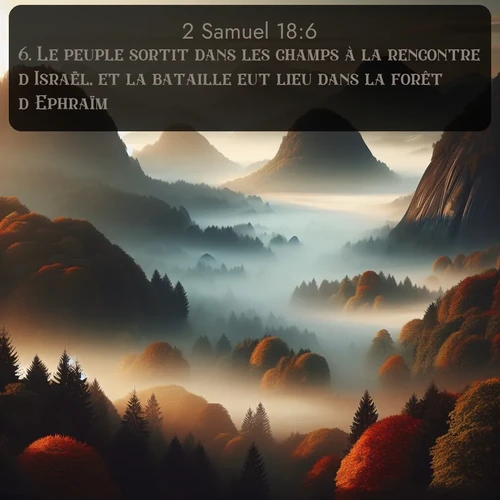 Segond 2 Samuel  ; image nature: image avec le verset biblique :Le peuple sortit dans les champs à la rencontre d&#039;Israël, et la bataille eut lieu dans la forêt d&#039;Ephraïm. ;  ; 18:6