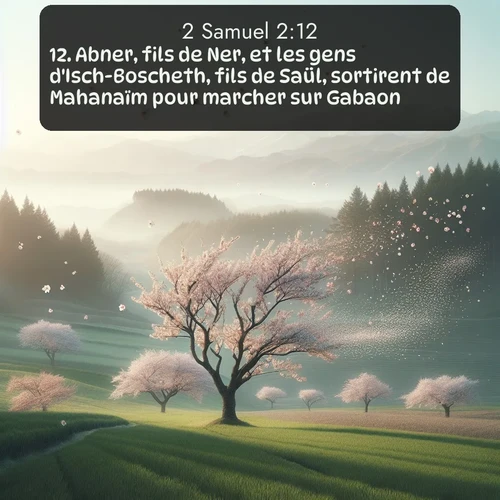 Segond 2 Samuel  ; image nature: image avec le verset biblique :Abner, fils de Ner, et les gens d&#039;Isch-Boscheth, fils de Saül, sortirent de Mahanaïm pour marcher sur Gabaon. ;  ; 2:12
