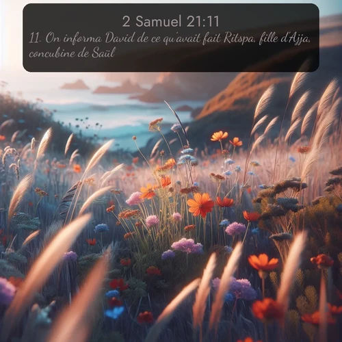 Segond 2 Samuel  ; image nature: image avec le verset biblique :On informa David de ce qu&#039;avait fait Ritspa, fille d&#039;Ajja, concubine de Saül. ;  ; 21:11