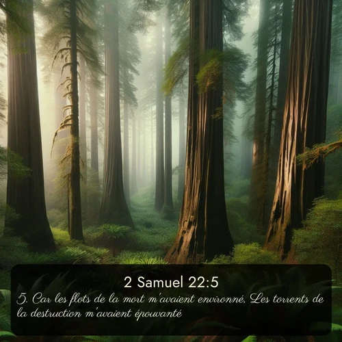 Segond 2 Samuel  ; image nature: image avec le verset biblique :Car les flots de la mort m&#039;avaient environné, Les torrents de la destruction m&#039;avaient épouvanté; ;  ; 22:5