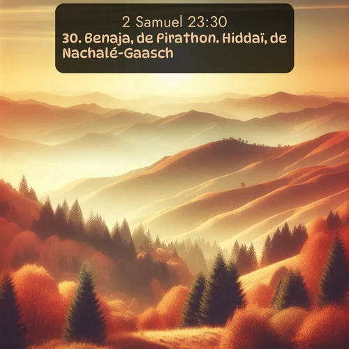 Segond 2 Samuel  ; image nature: image avec le verset biblique :Benaja, de Pirathon. Hiddaï, de Nachalé-Gaasch. ;  ; 23:30