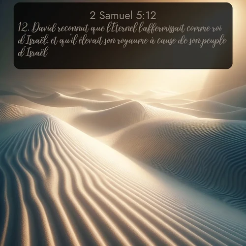 Segond 2 Samuel  ; image nature: image avec le verset biblique :David reconnut que l&#039;Eternel l&#039;affermissait comme roi d&#039;Israël, et qu&#039;il élevait son royaume à cause de son peuple d&#039;Israël. ;  ; 5:12