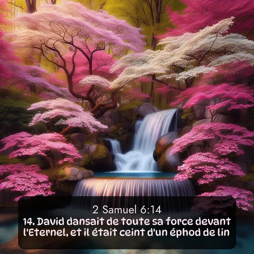 Segond 2 Samuel  ; image nature: image avec le verset biblique :David dansait de toute sa force devant l&#039;Eternel, et il était ceint d&#039;un éphod de lin. ;  ; 6:14
