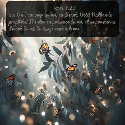 Segond 1 Rois  ; image nature: image avec le verset biblique :On l&#039;annonça au roi, en disant: Voici Nathan le prophète! Il entra en présence du roi, et se prosterna devant le roi, le visage contre terre. ;  ; 1:23