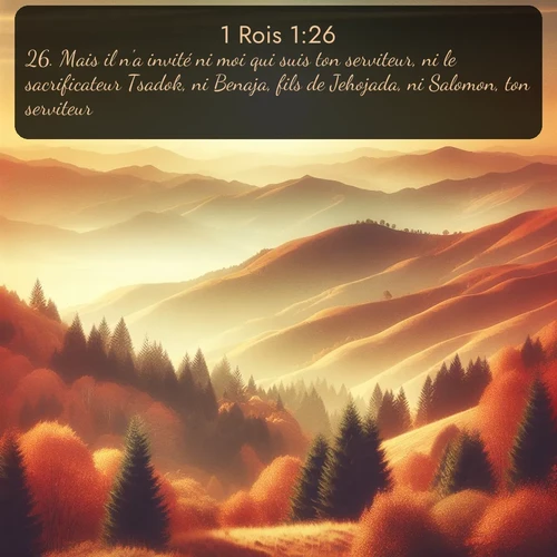 Segond 1 Rois  ; image nature: image avec le verset biblique :Mais il n&#039;a invité ni moi qui suis ton serviteur, ni le sacrificateur Tsadok, ni Benaja, fils de Jehojada, ni Salomon, ton serviteur. ;  ; 1:26