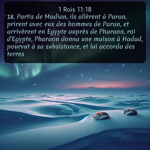 Segond 1 Rois  ; image nature: image avec le verset biblique :Partis de Madian, ils allèrent à Paran, prirent avec eux des hommes de Paran, et arrivèrent en Egypte auprès de Pharaon, roi d&#039;Egypte, Pharaon donna une maison à Hadad, pourvut à sa subsistance, et lui accorda des terres. ;  ; 11:18