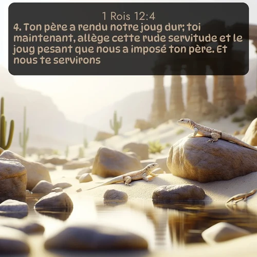 Segond 1 Rois  ; image nature: image avec le verset biblique :Ton père a rendu notre joug dur; toi maintenant, allège cette rude servitude et le joug pesant que nous a imposé ton père. Et nous te servirons. ;  ; 12:4