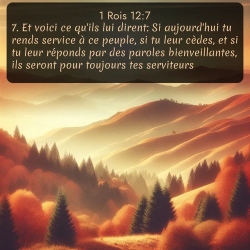 Segond 1 Rois  ; image nature: image avec le verset biblique :Et voici ce qu&#039;ils lui dirent: Si aujourd&#039;hui tu rends service à ce peuple, si tu leur cèdes, et si tu leur réponds par des paroles bienveillantes, ils seront pour toujours tes serviteurs. ;  ; 12:7