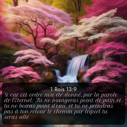 Segond 1 Rois  ; image nature: image avec le verset biblique :car cet ordre m&#039;a été donné, par la parole de l&#039;Eternel: Tu ne mangeras point de pain et tu ne boiras point d&#039;eau, et tu ne prendras pas à ton retour le chemin par lequel tu seras allé. ;  ; 13:9
