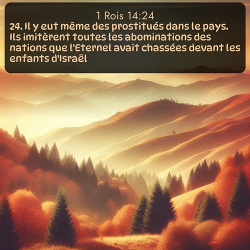 Segond 1 Rois  ; image nature: image avec le verset biblique :Il y eut même des prostitués dans le pays. Ils imitèrent toutes les abominations des nations que l&#039;Eternel avait chassées devant les enfants d&#039;Israël. ;  ; 14:24