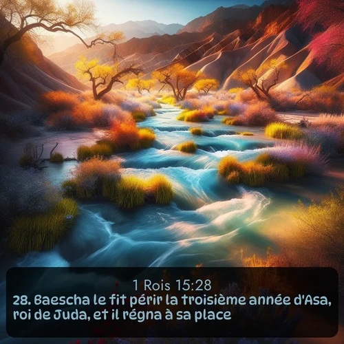 Segond 1 Rois  ; image nature: image avec le verset biblique :Baescha le fit périr la troisième année d&#039;Asa, roi de Juda, et il régna à sa place. ;  ; 15:28