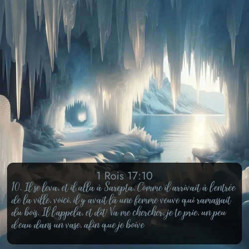 Segond 1 Rois  ; image nature: image avec le verset biblique :Il se leva, et il alla à Sarepta. Comme il arrivait à l&#039;entrée de la ville, voici, il y avait là une femme veuve qui ramassait du bois. Il l&#039;appela, et dit: Va me chercher, je te prie, un peu d&#039;eau dans un vase, afin que je boive. ;  ; 17:10
