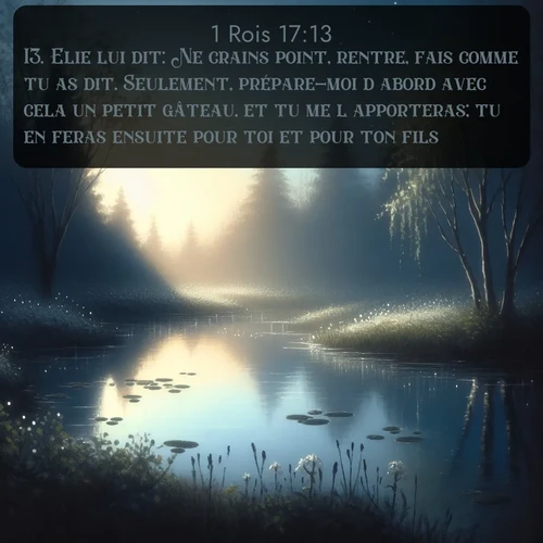 Segond 1 Rois  ; image nature: image avec le verset biblique :Elie lui dit: Ne crains point, rentre, fais comme tu as dit. Seulement, prépare-moi d&#039;abord avec cela un petit gâteau, et tu me l&#039;apporteras; tu en feras ensuite pour toi et pour ton fils. ;  ; 17:13