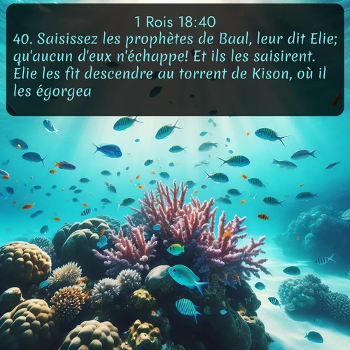 Segond 1 Rois  ; image nature: image avec le verset biblique :Saisissez les prophètes de Baal, leur dit Elie; qu&#039;aucun d&#039;eux n&#039;échappe! Et ils les saisirent. Elie les fit descendre au torrent de Kison, où il les égorgea. ;  ; 18:40