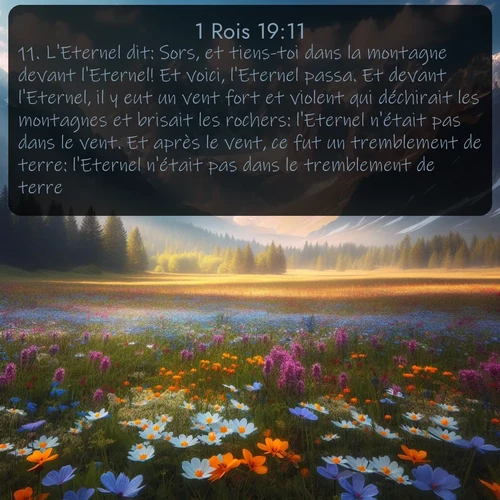 Segond 1 Rois  ; image nature: image avec le verset biblique :L&#039;Eternel dit: Sors, et tiens-toi dans la montagne devant l&#039;Eternel! Et voici, l&#039;Eternel passa. Et devant l&#039;Eternel, il y eut un vent fort et violent qui déchirait les montagnes et brisait les rochers: l&#039;Eternel n&#039;était pas dans le vent. Et après le vent, ce fut un tremblement de terre: l&#039;Eternel n&#039;était pas dans le tremblement de terre. ;  ; 19:11