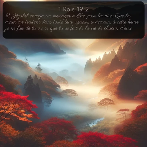 Segond 1 Rois  ; image nature: image avec le verset biblique :Jézabel envoya un messager à Elie, pour lui dire: Que les dieux me traitent dans toute leur rigueur, si demain, à cette heure, je ne fais de ta vie ce que tu as fait de la vie de chacun d&#039;eux! ;  ; 19:2