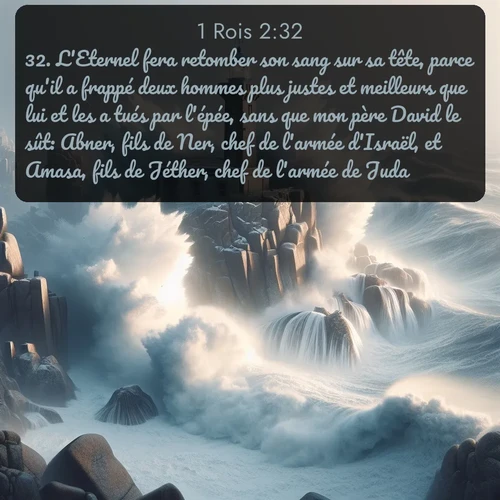 Segond 1 Rois  ; image nature: image avec le verset biblique :L&#039;Eternel fera retomber son sang sur sa tête, parce qu&#039;il a frappé deux hommes plus justes et meilleurs que lui et les a tués par l&#039;épée, sans que mon père David le sût: Abner, fils de Ner, chef de l&#039;armée d&#039;Israël, et Amasa, fils de Jéther, chef de l&#039;armée de Juda. ;  ; 2:32