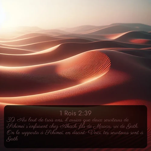 Segond 1 Rois  ; image nature: image avec le verset biblique :Au bout de trois ans, il arriva que deux serviteurs de Schimeï s&#039;enfuirent chez Akisch, fils de Maaca, roi de Gath. On le rapporta à Schimeï, en disant: Voici, tes serviteurs sont à Gath. ;  ; 2:39