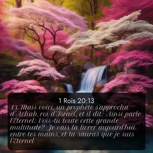 Segond 1 Rois  ; image nature: image avec le verset biblique :Mais voici, un prophète s&#039;approcha d&#039;Achab, roi d&#039;Israël, et il dit: Ainsi parle l&#039;Eternel: Vois-tu toute cette grande multitude? Je vais la livrer aujourd&#039;hui entre tes mains, et tu sauras que je suis l&#039;Eternel. ;  ; 20:13