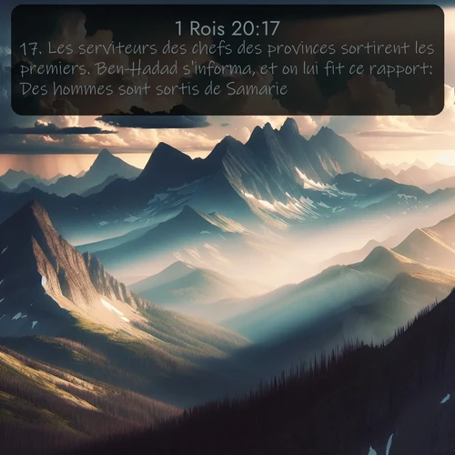Segond 1 Rois  ; image nature: image avec le verset biblique :Les serviteurs des chefs des provinces sortirent les premiers. Ben-Hadad s&#039;informa, et on lui fit ce rapport: Des hommes sont sortis de Samarie. ;  ; 20:17
