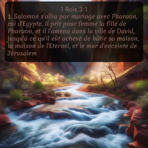 Segond 1 Rois  ; image nature: image avec le verset biblique :Salomon s&#039;allia par mariage avec Pharaon, roi d&#039;Egypte. Il prit pour femme la fille de Pharaon, et il l&#039;amena dans la ville de David, jusqu&#039;à ce qu&#039;il eût achevé de bâtir sa maison, la maison de l&#039;Eternel, et le mur d&#039;enceinte de Jérusalem. ;  ; 3:1