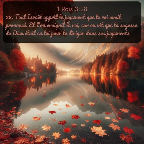 Segond 1 Rois  ; image nature: image avec le verset biblique :Tout Israël apprit le jugement que le roi avait prononcé. Et l&#039;on craignit le roi, car on vit que la sagesse de Dieu était en lui pour le diriger dans ses jugements. ;  ; 3:28