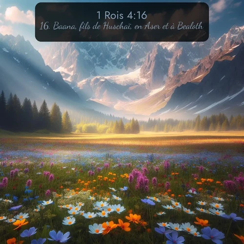Segond 1 Rois  ; image nature: image avec le verset biblique :Baana, fils de Huschaï, en Aser et à Bealoth. ;  ; 4:16