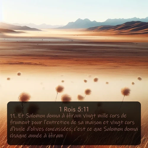Segond 1 Rois  ; image nature: image avec le verset biblique :Et Salomon donna à Hiram vingt mille cors de froment pour l&#039;entretien de sa maison et vingt cors d&#039;huile d&#039;olives concassées; c&#039;est ce que Salomon donna chaque année à Hiram. ;  ; 5:11