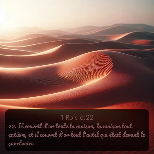 Segond 1 Rois  ; image nature: image avec le verset biblique :Il couvrit d&#039;or toute la maison, la maison tout entière, et il couvrit d&#039;or tout l&#039;autel qui était devant le sanctuaire. ;  ; 6:22