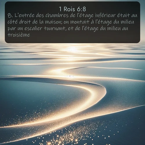 Segond 1 Rois  ; image nature: image avec le verset biblique :L&#039;entrée des chambres de l&#039;étage inférieur était au côté droit de la maison; on montait à l&#039;étage du milieu par un escalier tournant, et de l&#039;étage du milieu au troisième. ;  ; 6:8