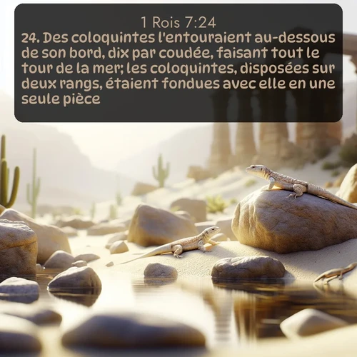 Segond 1 Rois  ; image nature: image avec le verset biblique :Des coloquintes l&#039;entouraient au-dessous de son bord, dix par coudée, faisant tout le tour de la mer; les coloquintes, disposées sur deux rangs, étaient fondues avec elle en une seule pièce. ;  ; 7:24