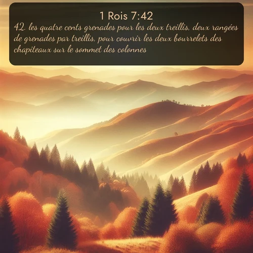 Segond 1 Rois  ; image nature: image avec le verset biblique :les quatre cents grenades pour les deux treillis, deux rangées de grenades par treillis, pour couvrir les deux bourrelets des chapiteaux sur le sommet des colonnes; ;  ; 7:42