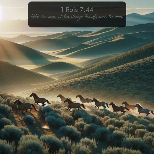 Segond 1 Rois  ; image nature: image avec le verset biblique :la mer, et les douze boeufs sous la mer; ;  ; 7:44