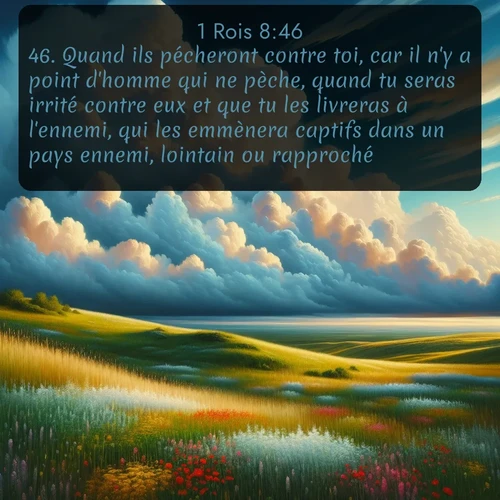 Segond 1 Rois  ; image nature: image avec le verset biblique :Quand ils pécheront contre toi, car il n&#039;y a point d&#039;homme qui ne pèche, quand tu seras irrité contre eux et que tu les livreras à l&#039;ennemi, qui les emmènera captifs dans un pays ennemi, lointain ou rapproché; ;  ; 8:46